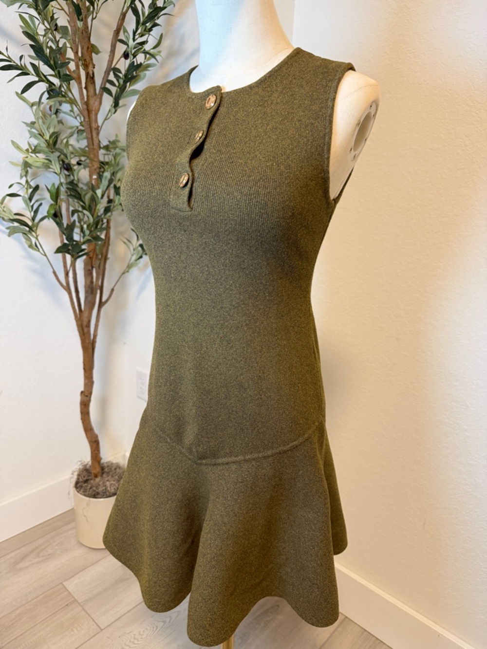 Zara Olive Green Sleeveless Knit Mini Dress